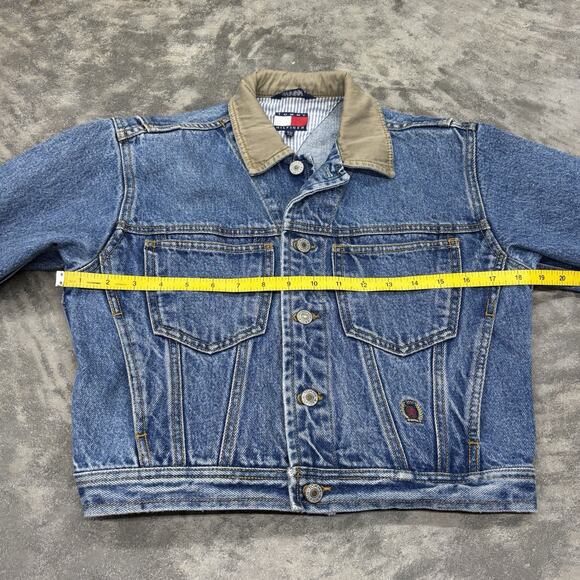 Vtg 90s Tommy Hilfiger Jean Jacket Crop Crest Logo Blue Denim Womens S Classic - Picture 5 of 11